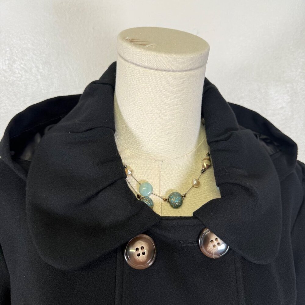 PINK ENVELOPE Womens Long Sleeve Button Front PeaCoat Jacket Black Hooded - Picture 5 of 13